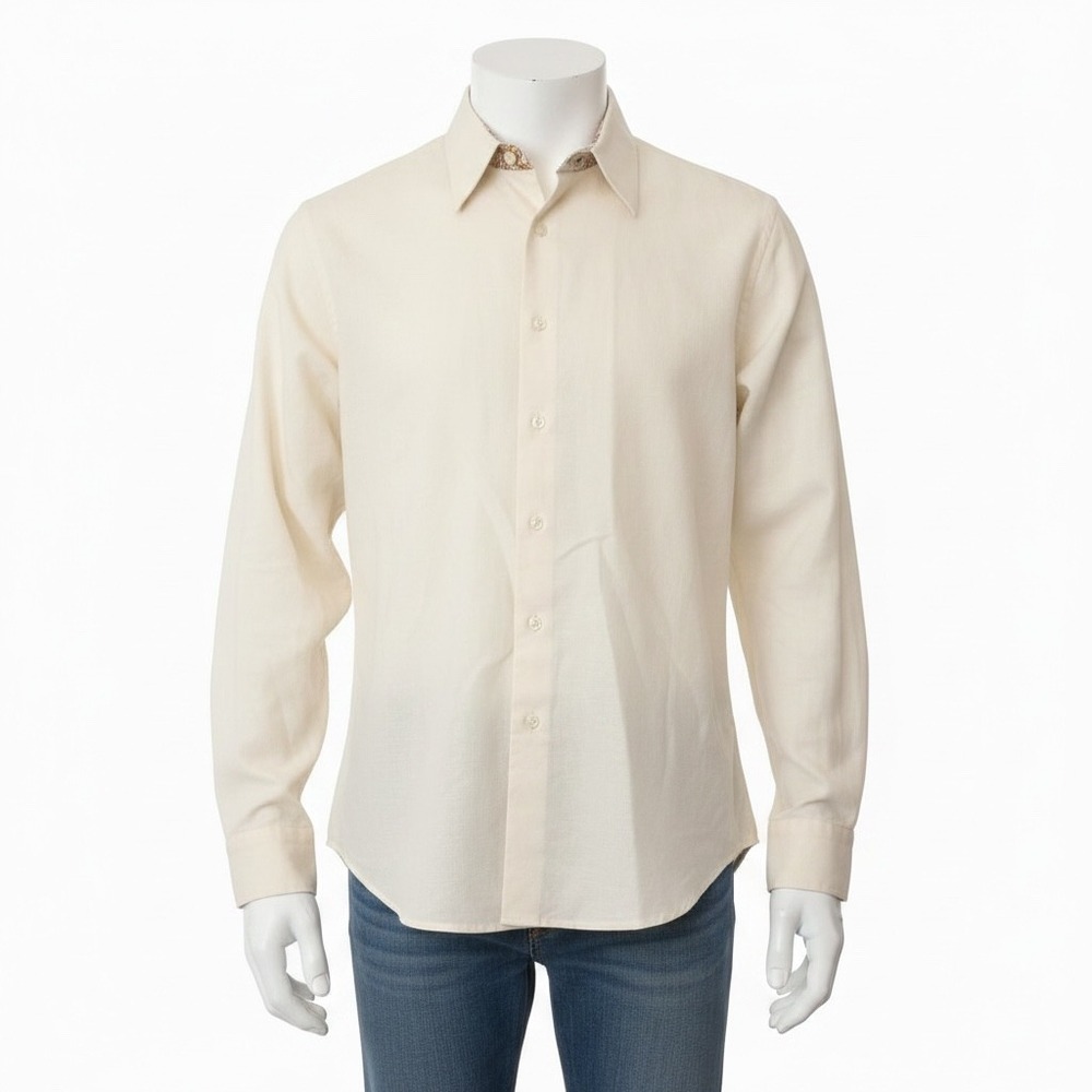 Robert Graham Mens Cream Linen Cotton Long Sleeve Button Down Shirt Size L